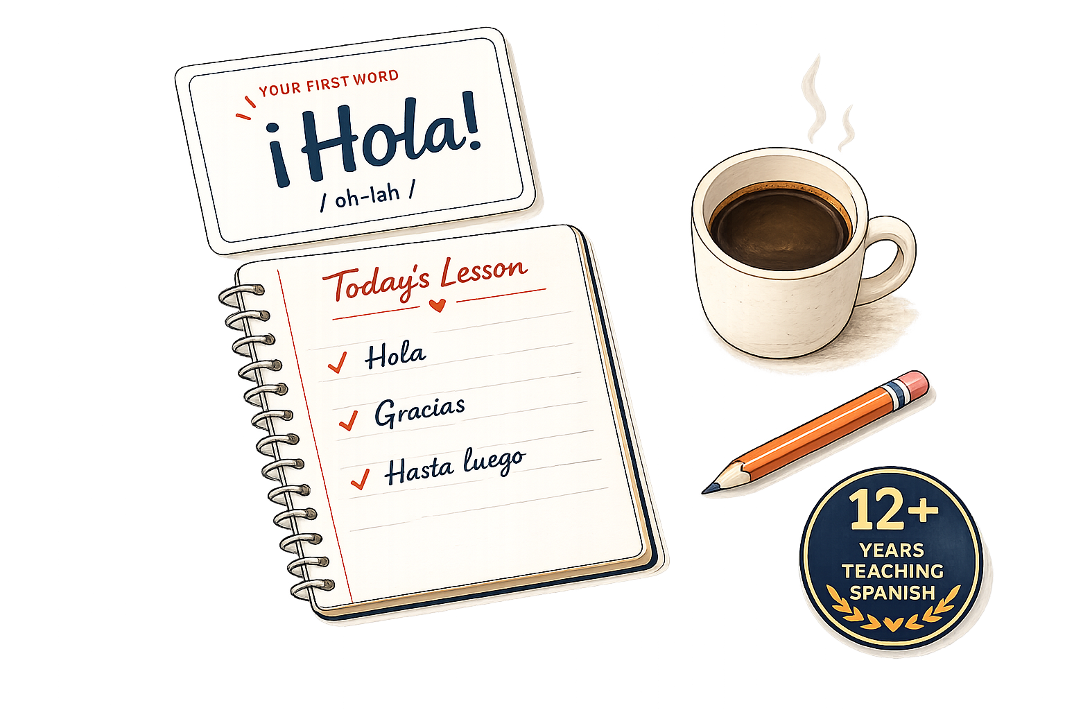 Hand-drawn Spanish lesson illustration